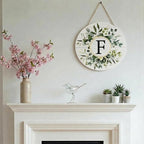 Smile Monogram Letter F Wreaths Wooden Welcome Sign, Family Last Name Initial Front Door Wall Decoration, Floral Spring Summer Porch Rustic Home Kitchen Decor