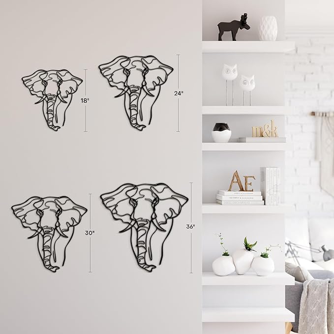 SIGNLEADER Metal Wall Art Decor Elephant Minimalist Modern Abstract Wall Sculpture Hangings Home Decoration for Living Room, Bedroom, Bathroom, Kitchen, Outdoor - 36" Black
