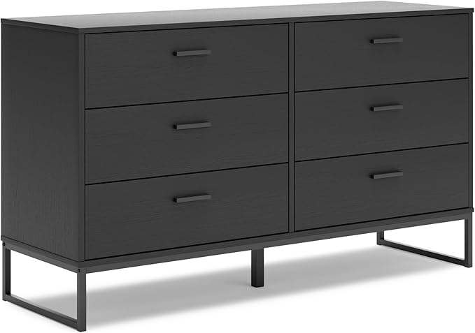 Signature Design by Ashley Socalle Modern 6-Drawer Dresser with Safety Stop, Black