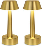UMEXUS 2 Pack Rechargeable Small Cordless Table Lamp, LED Battery Operated Touch 3 Color Dimming Bedside Nightstand Desk Lamps Metal Portable Night Lights for Bedroom Bar Restaurant Outdoor Gold