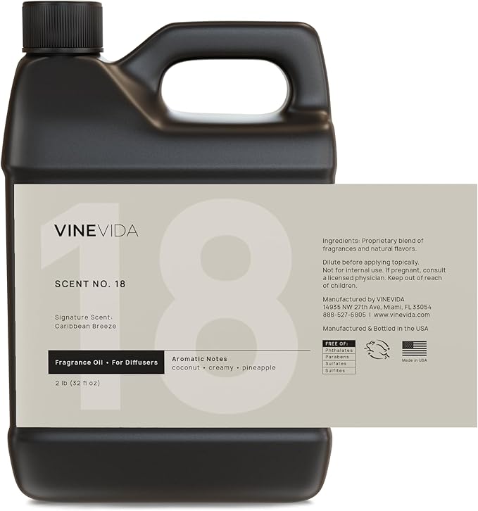 VINEVIDA Caribbean Breeze Fragrance Oil for Cold Air Diffusers - (32 Fl Oz) - Essential Oils for Diffuser Oil Refill & Air Freshener Room Spray