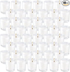 Set of 48 White Votive Candles,Unscented Candles Filled in Clear Glass,Ideal Gift for Weddings,Emergency Lighting,Aromatherapy,Holidays,Meditation,Parties