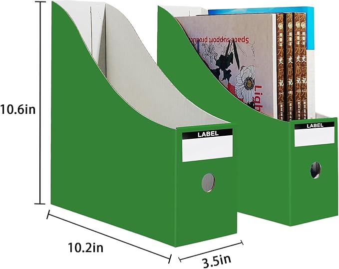 Limitliho Cardboard Magazine Holder for Desk, Book Bins for Classroom Library,Office,Home, 10.6" H x 10.2" L x 3.5" W in file holder (Green, 6 Pack)