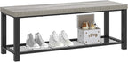 FOLUBAN Entryway Bench, Vintage Wood and Metal Storage Bench with Metal Shelf, Indoor Shoe Rack Bench Seat for Living Room, Bedroom, Hallway, Entrance, Light Grey, 47 Inch