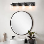 Vanity Light Fixture,4-Light Vanity Light for Bathroom,Matte Black Bathroom Vanity Lighting Over Mirror with Square Clear Glass Shade for Restroom