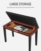 Donner Duet Piano Bench with Storage, Solid Wooden Keyboard Bench Piano Bookcase Stool Chair Seat with High-Density Sponges Padded Cushion, Black