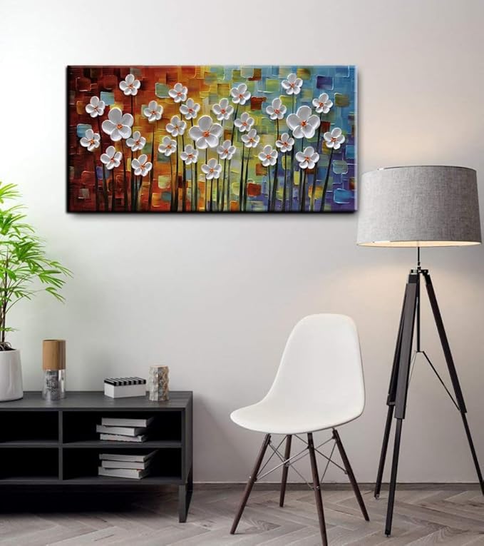 YaSheng Art - 100% Hand painted Art Beautiful colorful Oil Paintings On Canvas Abstract Art Texture Flowers Paintings Home Interior Decor Picture Canvas Wall Art Painting (24x48inch)