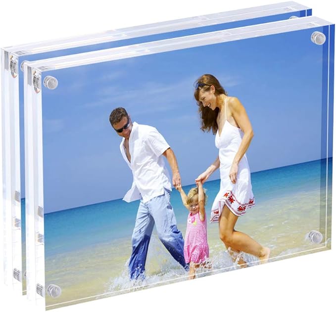 Acrylic Photo Frames 6x8'', Magnetic Acrylic Block Picture Frame, Desktop Frameless Photograph Display (2 Pack)