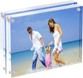 Acrylic Photo Frames 6x8'', Magnetic Acrylic Block Picture Frame, Desktop Frameless Photograph Display (2 Pack)