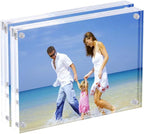 Acrylic Photo Frames 6x8'', Magnetic Acrylic Block Picture Frame, Desktop Frameless Photograph Display (2 Pack)