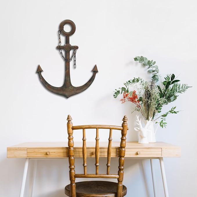 DECORKEY Anchor Wall Decor,Antique Metal Wall Art With Chain for Bedroom Living Room Dorm Home Wall Decor, Antique Metal Anchor Farmhouse Decor