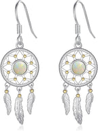 Dream Catcher Earrings for Women 925 Sterling Silver Western Earrings Dream Catcher Dangle Cowgirl Earrings Bohe Jewelry Gifts for Women