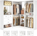 Unikito 86” Closet System, Large Corner Closets Organizer with Hanging Rods and Mirror Design, Freestanding Adjustable Wood Clothes Garment Rack with Drawers, Sturdy Walk in Closet Tower, White