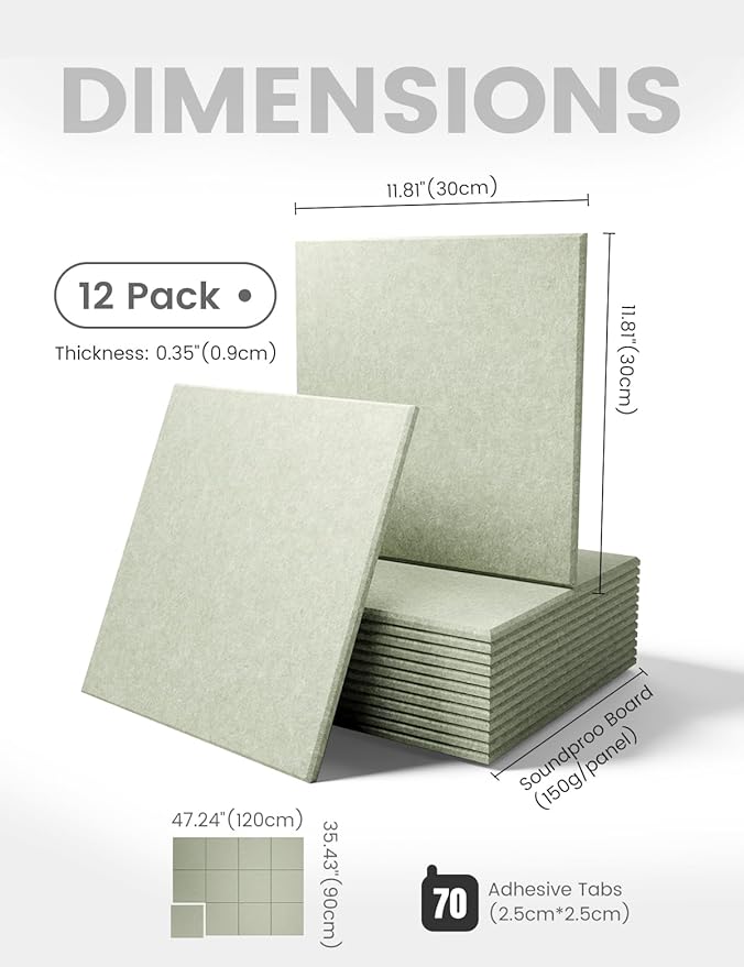Large Felt Bulletin Board 48" x 36" Cork Board Alternative-12 Pack with 70 Safe Removable Adhesive Tabs, Cork Boards for Walls Felt Board for Home Office Classroom Pin Board - Sage Green