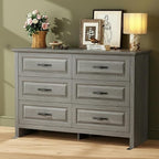 Marsail Farmhouse 6 Drawer Dresser, Wood Chest of Drawers with Natural Texture, Smooth Gliding Drawers, Versatile Storage Organizer Cabinet for Bedroom & Living Room, Grey