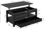 Rolanstar Coffee Table, 47.2" Lift Top Coffee Table with Drawers and Hidden Compartment, Retro Central Table with Wooden Lift Tabletop, for Living Room,Black