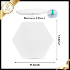 8 Packs White Hexagon Felt Pin Board, 12" Bulletin Board with 30 Push Pins, Felt Board for Home Kitchen Office Decor, Self-Adhesive Corkboard Tiles for Walls School Message Photos Memos