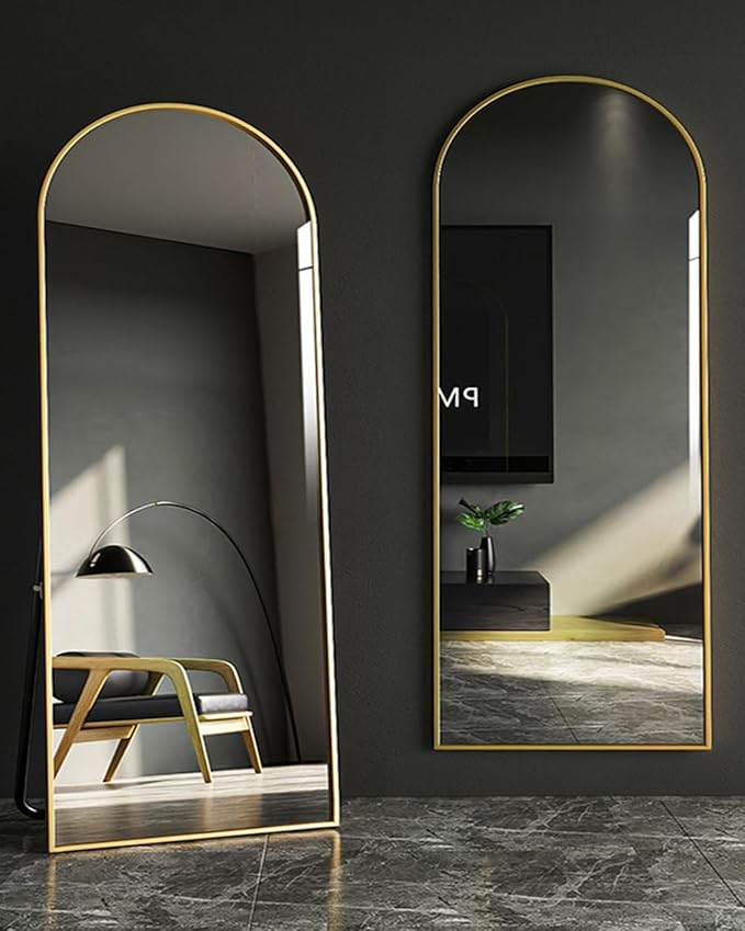 Arched Full Length Mirror, Floor Mirror with Stand, 30"x71" Large Mirror, Wall Mirror Full Length, Black Floor Length Mirror, Body Floor Mirror, Wall Mounted Mirror for Bedroom, Gold