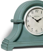 Presentime & Co. Mantel Clock Vintage Farmhouse Series, Napoleon Desk & Shelf Clock, 13 x 10 inch, Domed Lens, Quartz Movement, ABS Plastic Case, Aged Teal Finish (Home/Tabletop Decoration)