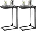 FDW C-Shaped End Table Wooden Top Side Table Adjustable Feet Small Cough Table Bedside End Table with Metal Frame for Bedroom Living Room,Set of 2,Black