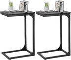 FDW C-Shaped End Table Wooden Top Side Table Adjustable Feet Small Cough Table Bedside End Table with Metal Frame for Bedroom Living Room,Set of 2,Black