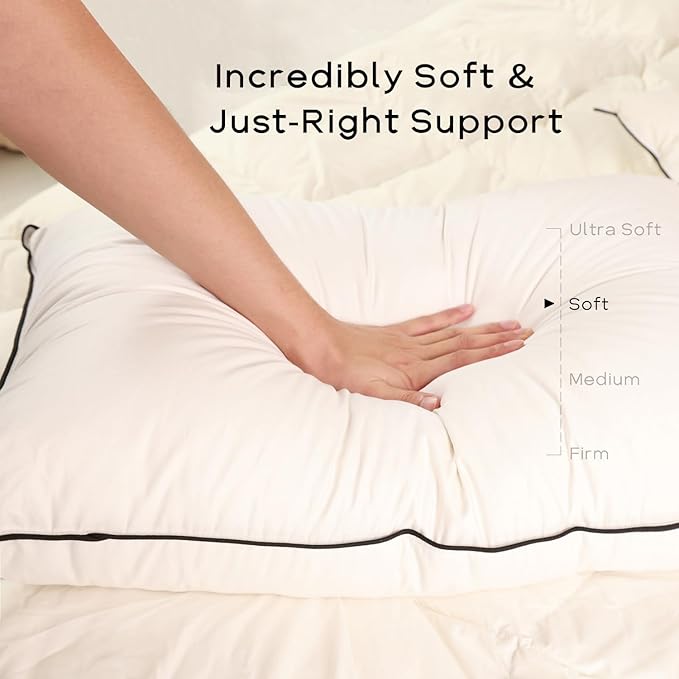 Luxury Down Fiber Pillows Queen Size, Bed Pillows for Sleeping, Pillow for Back, Stomach or Side Sleepers (Modern 70, White, Standard (Pack of 2)) (White 75, Standard (Pack of 2))