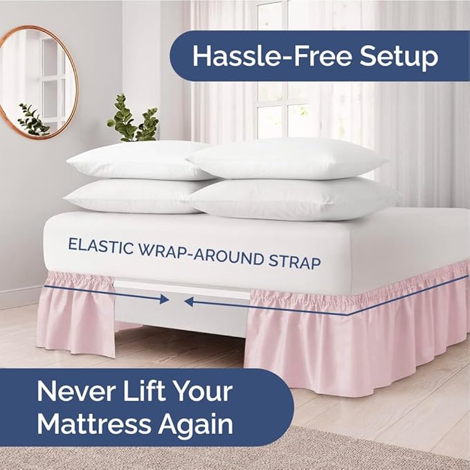 Wrap Around Dust Ruffle Bed Skirt - Lavender Pink - Twin/Twin XL Size Beds w/ 12 Inch Drop - Easy Fit Elastic - Adjustable Pleated Bedskirt w/Brushed Fabric - Wrinkle Free, Women, Men, Kids & Teens