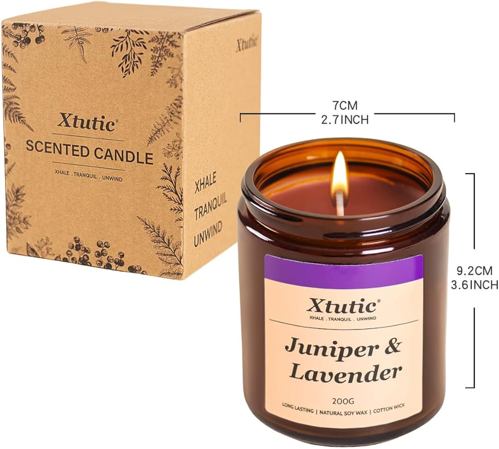 Soy Candle Gifts for Women & Men - 7oz Brown Scented Candle,50-Hour Burn Time,Aromatherapy Jar for Home Decor,Relaxing Ambiance in Bedroom & Office(Juniper Lavender)