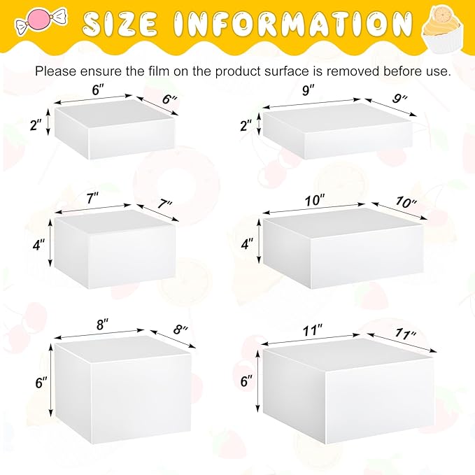Leinuosen 6 Pcs Large Buffet Risers, 6 to 11 Inch Catering Dessert Table Risers Food Decorative Stands with hollow bottom for Catering Supplies, Party(White, Square)