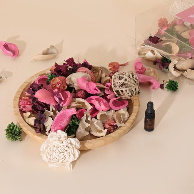 KAV Potpourri Bowl Filler, Spring Pot pourri Dried Flower Vase Fill Mix, Home Decor Scented Dry Petal Popori, Roses and Garden Scents, Natural Flower Home Fragrance 14 oz (Pretty Pink)