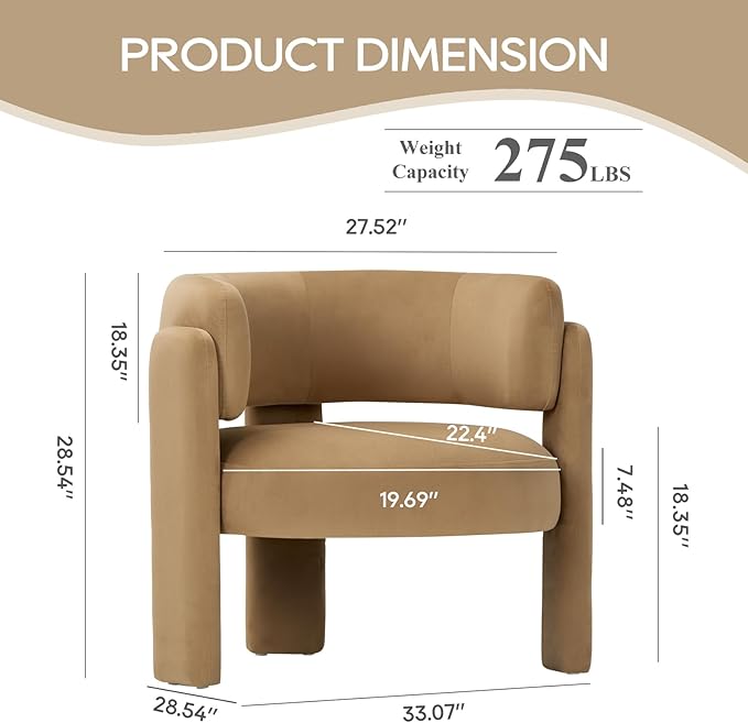 COLAMY Modern Velvet Accent Chairs Set of 2, Upholstered Barrel Chairs, Comfy Side Arm Chairs with 3 Legs for Living Room, Bedroom, Reading, Khaki