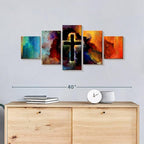 Elephant Stock Colorful Cross Wall Art Multi Piece Canvas - 5 Panel Christian Pictures Decor - Digital Design Canvas Print - Christian Wall Decor - 36" X 15"