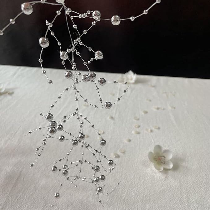 12pcs Pearl String for Wedding Centerpiece, Vase Filler and Decor for Floating Candles - Silver