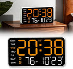 Multifunctional Decorative Led Digital Wall Clock,Large Digital Clock Shows Time,Date,Temperature,Auto Brightness Adjustment,Dual Alarms,Electronic Clock for Livingroom (Orange lamp with white shell)