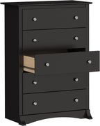 Prepac Sonoma Superior 5-Drawer Dresser for Bedroom - Spacious and Stylish Chest of Drawers, Measuring 17.75"D x 31.5"W x 44.75"H, In Black Finish