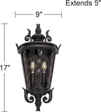 John Timberland Casa Marseille European Outdoor Wall Light Fixture Textured Black Scroll 17" Clear Hammered Glass for Exterior House Porch Patio Outside Deck Garage Yard Front Door Garden Home
