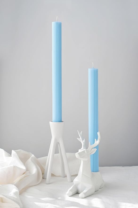 10" Candle Sticks, Ribbed Taper Candles, Sky Blue, 4-Pack, Unscented