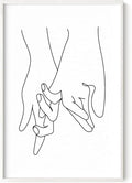 Holding Hands Wall Art Interlocking Fingers Continuous Line Drawing Love Connection 24x36 Inch Oak Wood White Framed Modern Romance Print for Bedroom