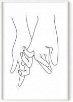 Holding Hands Wall Art Interlocking Fingers Continuous Line Drawing Love Connection 24x36 Inch Oak Wood White Framed Modern Romance Print for Bedroom