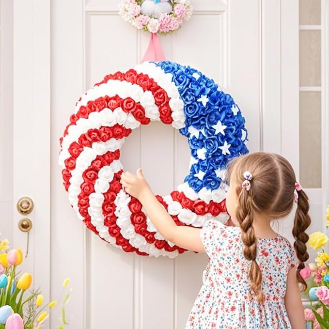 250th Anniversary Eagle Wreath, 3D Eagle Wreaths for Front Door, Red White and Blue Patriotic Wreath All-Weather Farmhouse Outdoor Holiday Decoration (A)