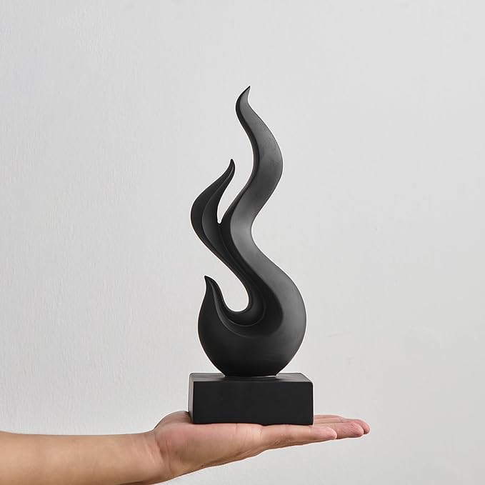 Modern Abstract Art Table Decoration, Gold Decor Flame Statue for Living Room Home, Black Shelf Decor Accents, Abstract Art Resin Sculpture for Dining Room, Office & Coffee Table Centerpiece (Black)