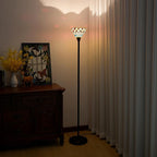 Tiffany Floor Lamp Torchiere Antique Stained Glass Lamp Yellow Peacock Tail Style Standing Light Tall Uplight Lamp for Home Decorating Reading Working