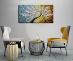YaSheng Art-Handmade White Flower Contemporary Art Oil Painting On Canvas 3D Texture Abstract Tree Paintings Modern Home Bedroom, Dining Room, Wall Art Decor Ready to Hang20x40inch