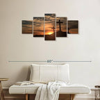 Elephant Stock Cross Silhouettes Wall Art Multi Piece Canvas - 5 Panel Christian Pictures Decor - Digital Design Canvas Print - Christian Wall Decor - 42" X 19"