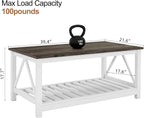 Farmhouse Coffee Table, White OakCoffee Table for Living Room, 2-Tier Rectangular Wooden Centre Cocktail Table with Slats Shelf Storage and V-Shaped Frame Modern Coffee Table Dark Oak
