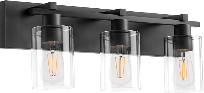 Espird Bathroom Vanity Light,3 Light Matte Black Light Fixture with Thickened Clear Glass Shade, 21 inch Modern Wall Sconce, Bathrooms Vanity Light Over Mirror for Bathroom