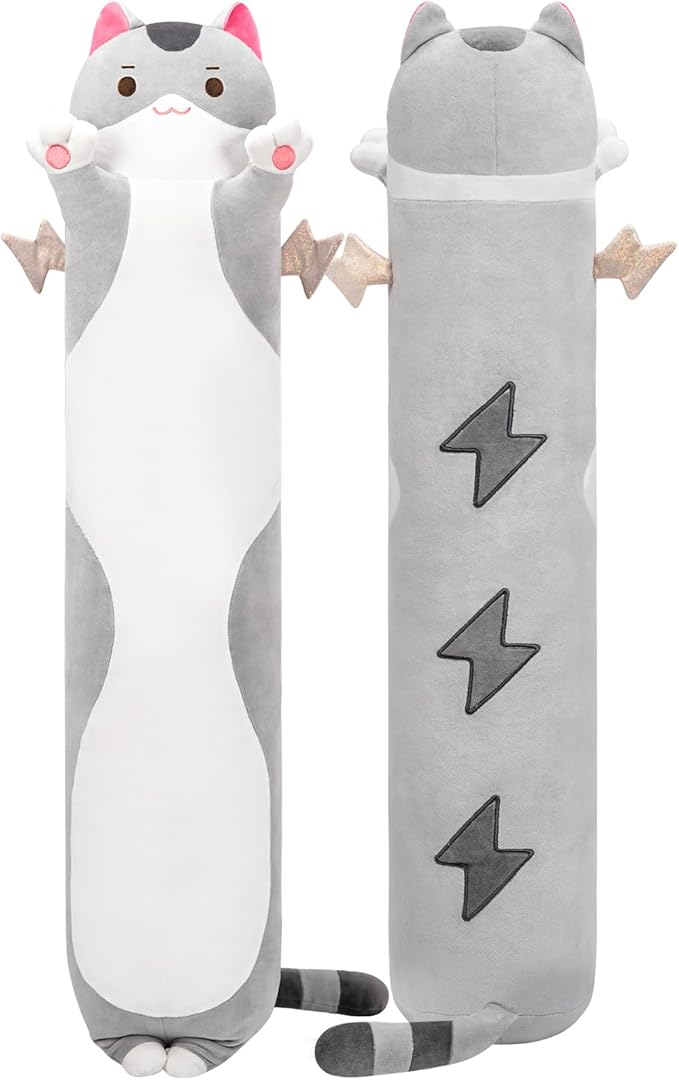Mewaii 20” Long Cat Plush 5 Sizes, 120% Extra Filling Giant Plushness Kids Body Pillow, Kawaii Cute Grey Cat Stuffed Animals Plushies, Big Long Body Pillow Cat Plush Gift for Girls 20”