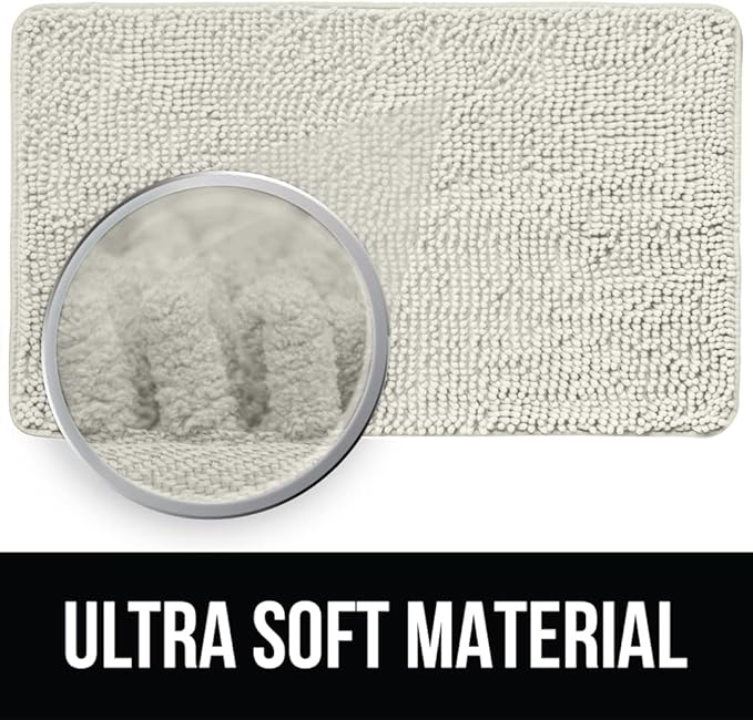 KANGAROO Bathroom Rugs, Chenille Soft Absorbent Bath Rug, Shaggy Shower Mat, Quick Dry Machine Wash Bathmat, Plush Carpet Mats for Tub, Bathtub and Room Home Decor Accessories, 24x17, Cream