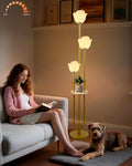 Lightdot 63IN Floral Floor Lamp 3-Lights Flower LED Floor Lamps with 3000K Bulbs Included Candle Holder Style for Wedding Party Modern Gold Tall Floor Lamp for Living Room/Sofa Beside/Corner Decor