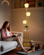 Lightdot 63IN Floral Floor Lamp 3-Lights Flower LED Floor Lamps with 3000K Bulbs Included Candle Holder Style for Wedding Party Modern Gold Tall Floor Lamp for Living Room/Sofa Beside/Corner Decor